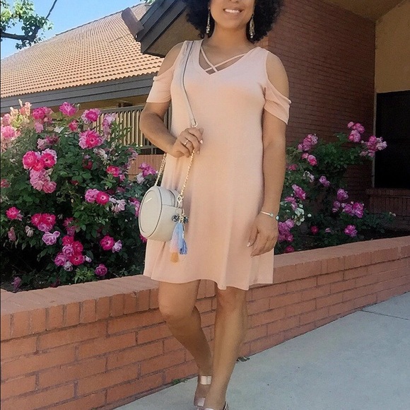 Nude criss-cross cold-shoulder dress, NWT - Picture 5 of 8